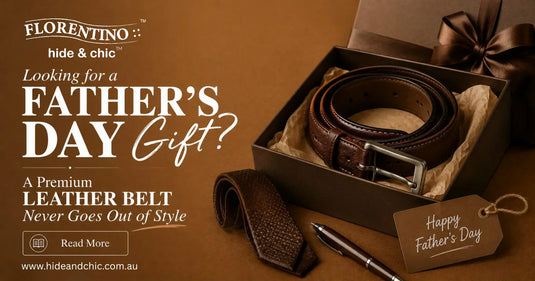 Premium leather belt in a gift box as a Father's Day gift