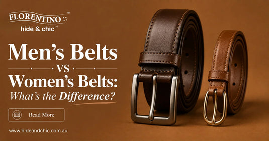 Men's leather belt and women's leather belt side by side for comparison