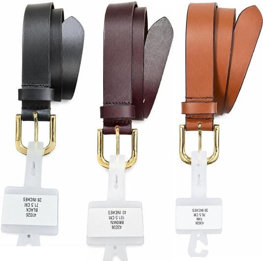 Quality Full Grain Genuine Leather Belt with Gold Buckle. Black, Brown or Tan. 41026. Hide & Chic