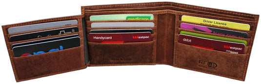 RFID Security Lined Leather Wallet Quality Full Grain Cow Hide Leather. Style No: 11049.