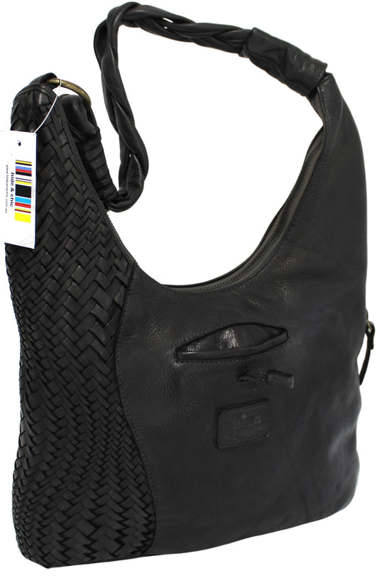 Quality Full Grain Leather Shoulder Bag. Colour: Black. Style No:1815.