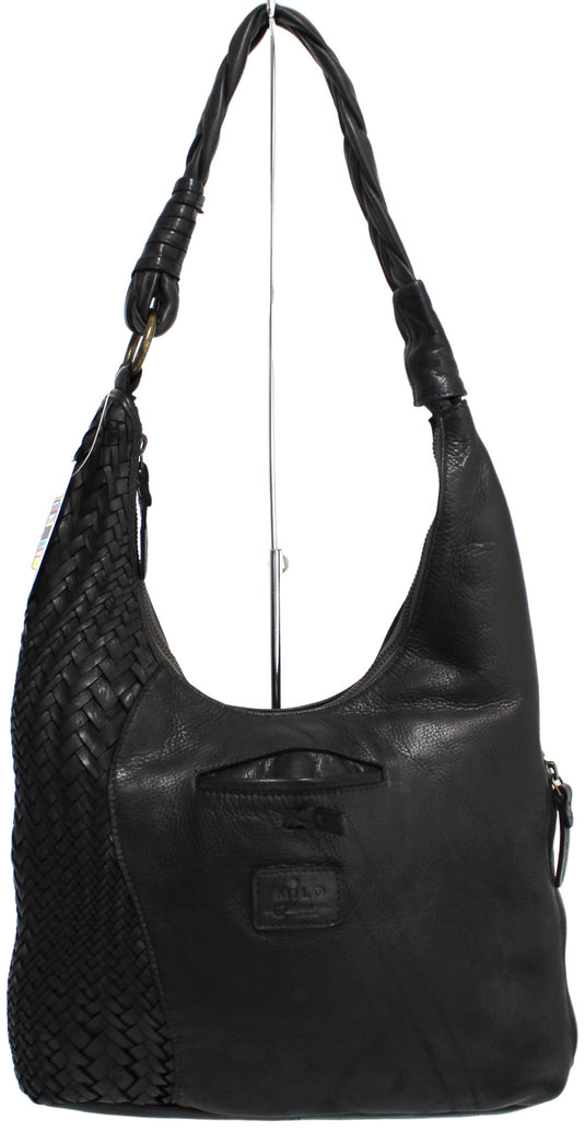 Quality Full Grain Leather Shoulder Bag. Colour: Black. Style No:1815.