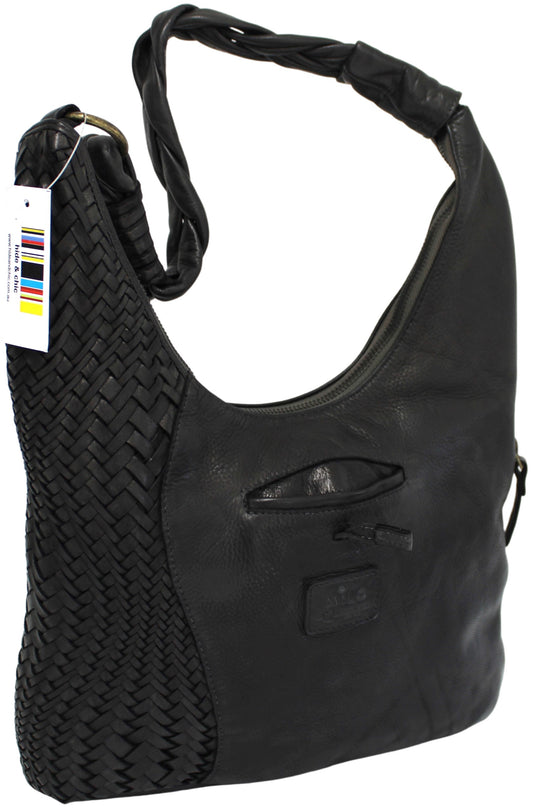 Quality Full Grain Leather Shoulder Bag. Colour: Black. Style No:1815.