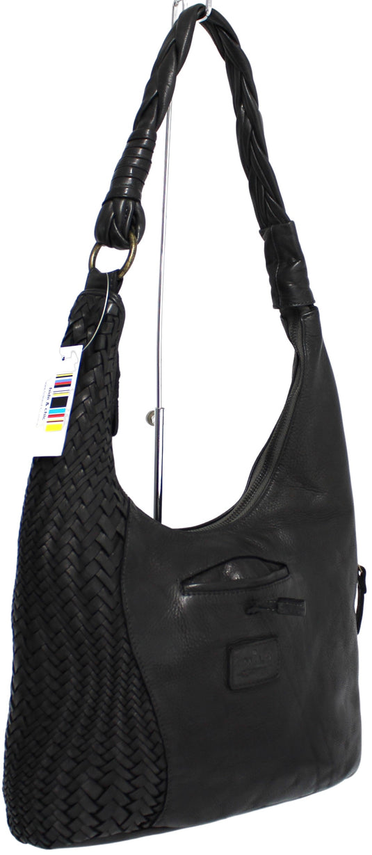 Quality Full Grain Leather Shoulder Bag. Colour: Black. Style No:1815.