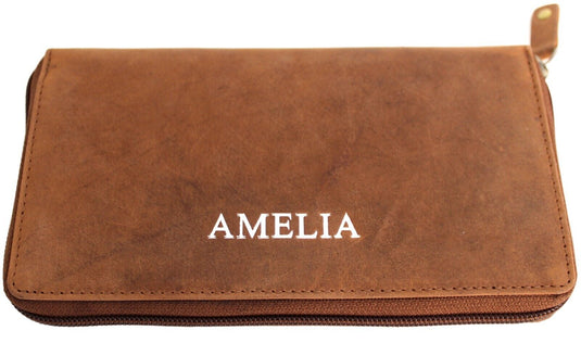 RFID Security Lined Zip Purse with Full Grain Leather. Style 22052 Hide & Chic