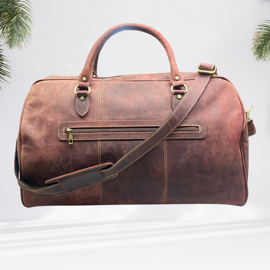 Quality Full Grain Genuine Leather Travel Bag with Adjustable Shoulder Strap. FREE Leather Apple Air-tag Holder Style 81007.