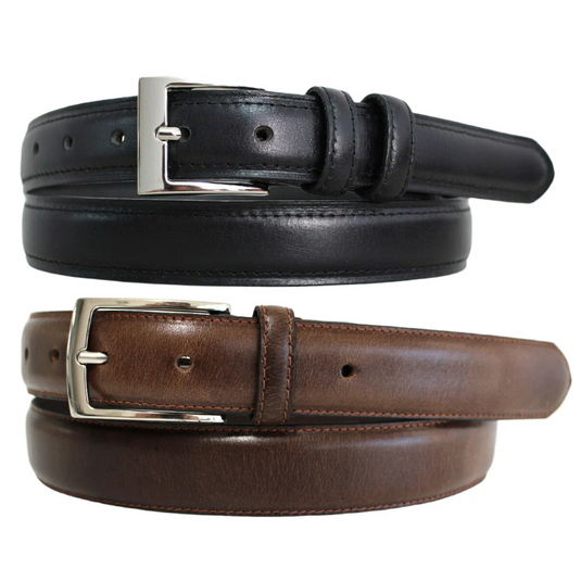 Hide & Chic Full Grain Stitched Leather Belt in Black & Brown. Style number 41009
