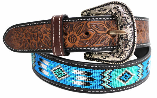 Hide & Chic Tooled Leather & Beaded Western Belt – Style No. 41040 . COMING SOON