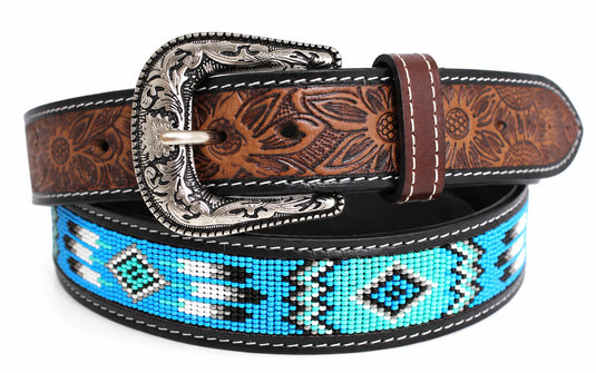 Hide & Chic Tooled Leather & Beaded Western Belt – Style No. 41040 . COMING SOON