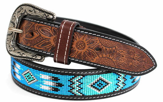 Hide & Chic Tooled Leather & Beaded Western Belt – Style No. 41040 . COMING SOON