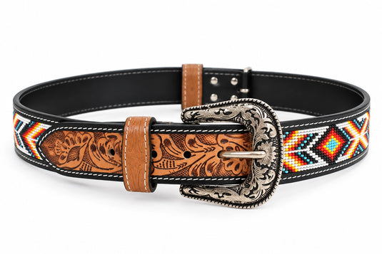 Hide & Chic Western Tooled Leather & Beaded Belt – Style No 41042 Coming Soon