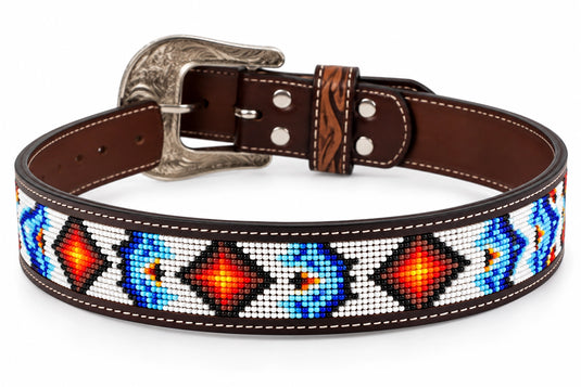 Hide & Chic Western Tooled Leather & Beaded Belt with Floral Buckle – Style No. 41043 Coming Soon