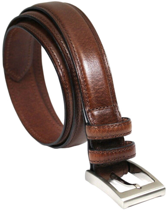 Hide & Chic Full Grain Leather Belt. Brown with Silver Nickle Buckle. Style No 43019 35 MM