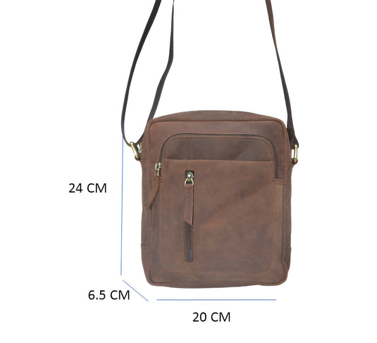 Quality Full Grain Hunter Leather Shoulder/Crossbody Bag. Style No: 51018.