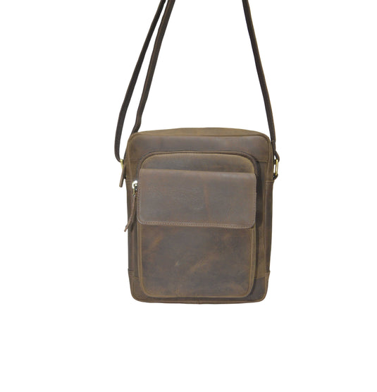 Quality Full Grain Hunter Leather Shoulder/Crossbody Bag. Style No: 51016.