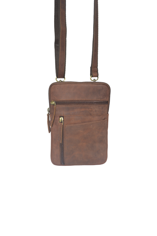 Quality Full Grain Hunter Leather Shoulder/Crossbody Bag. Style No: 51019.