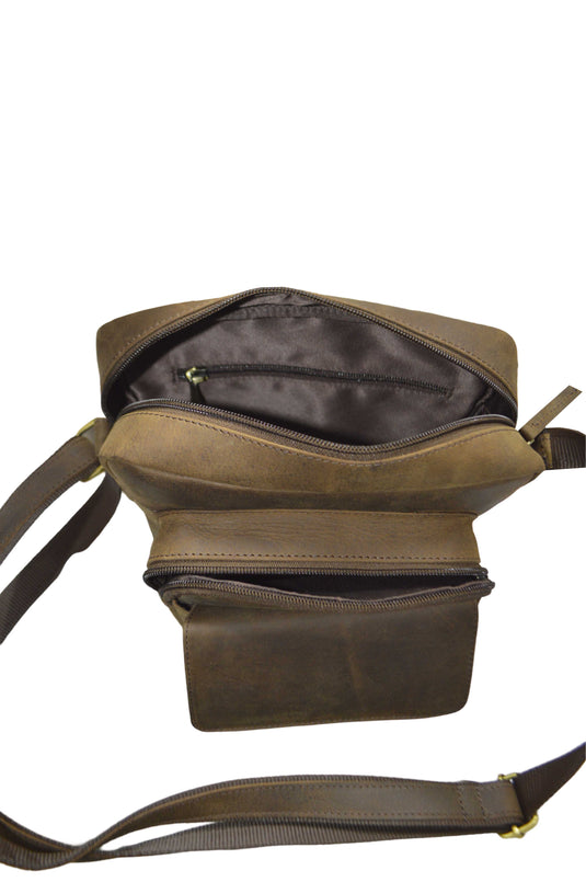 Quality Full Grain Hunter Leather Shoulder/Crossbody Bag. Style No: 51016.