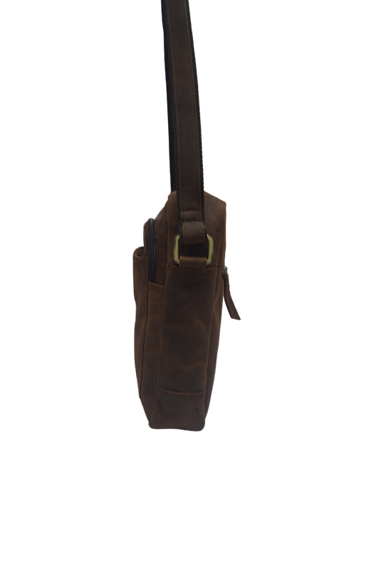 Quality Full Grain Hunter Leather Shoulder/Crossbody Bag. Style No: 51018.