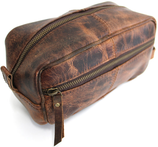 Quality Full Grain Genuine Hunter Leather Toiletry Bag