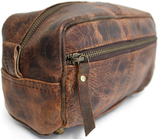Quality Full Grain Genuine Hunter Leather Toiletry Bag