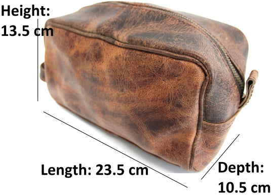 Quality Full Grain Genuine Hunter Leather Toiletry Bag