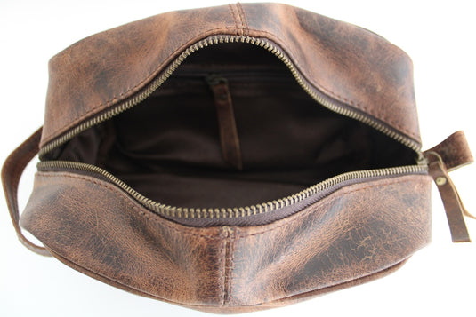 Quality Full Grain Genuine Hunter Leather Toiletry Bag