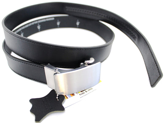 Genuine Leather Ratchet Dress Belt with Automatic Sliding Buckle