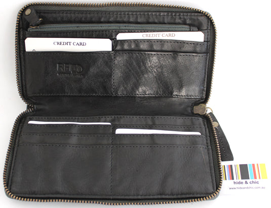 Quality Full Grain Genuine Leather Purse. Style No: 5592. Black.