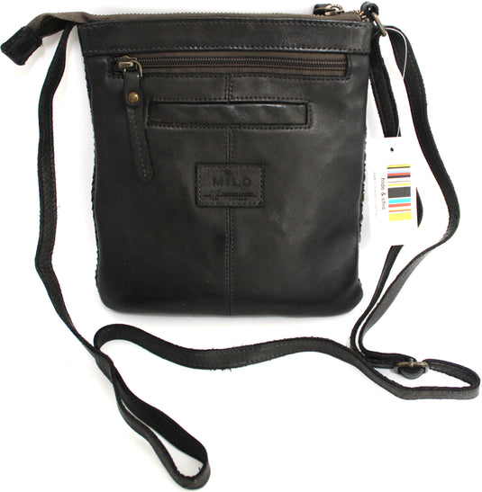 Quality Full Grain Leather Shoulder Bag with Adjustable Shoulder Strap. Colour: Black. Style No: 1380A.