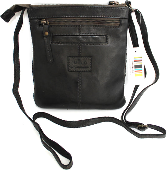 Quality Full Grain Leather Shoulder Bag with Adjustable Shoulder Strap. Colour: Black. Style No: 1380A.