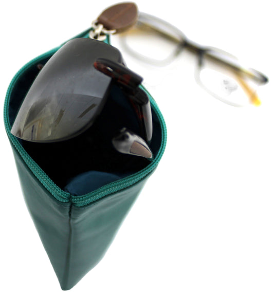 Double Sided Glasses Case for Two Pairs with Zipper. Quality Full Grain Leather. Style No: 14036.