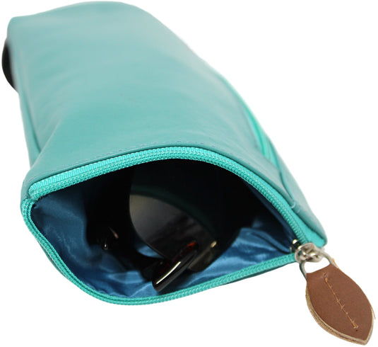 Double Sided Glasses Case for Two Pairs with Zipper. Quality Full Grain Leather. Style No: 14036.