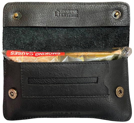 Quality Full Grain Cow Hide Leather Tobacco Pouch. Black. Style: 11045. 50 gram.