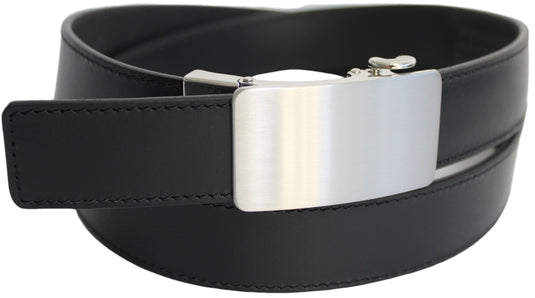Genuine Leather Ratchet Dress Belt with Automatic Sliding Buckle