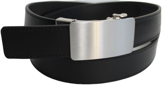 Genuine Leather Ratchet Dress Belt with Automatic Sliding Buckle