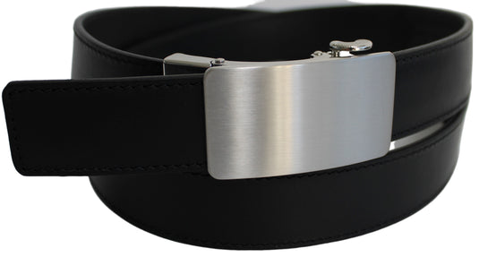 Genuine Leather Ratchet Dress Belt with Automatic Sliding Buckle