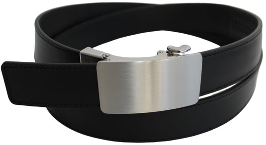 Genuine Leather Ratchet Dress Belt with Automatic Sliding Buckle