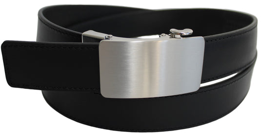 Genuine Leather Ratchet Dress Belt with Automatic Sliding Buckle