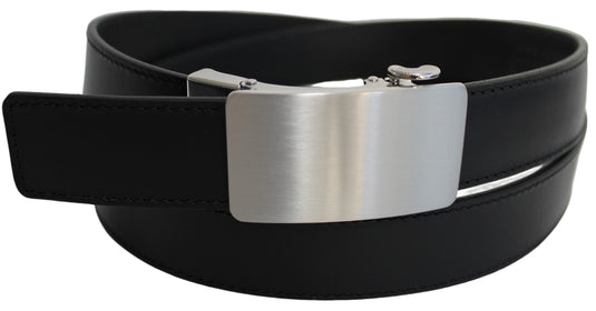 Genuine Leather Ratchet Dress Belt with Automatic Sliding Buckle
