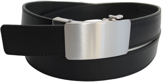 Genuine Leather Ratchet Dress Belt with Automatic Sliding Buckle