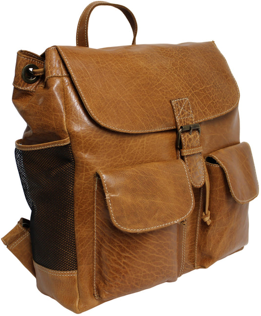 Quality Full Grain Leather Back Pack. Colours: Honey, Hunter or Brown. Style No: MR504102.