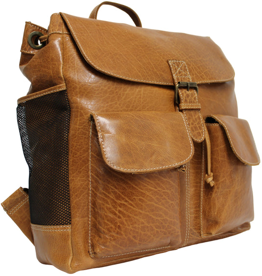 Quality Full Grain Leather Back Pack. Colours: Honey, Hunter or Brown. Style No: MR504102.