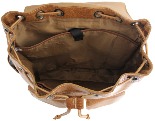 Quality Full Grain Leather Back Pack. Colours: Honey, Hunter or Brown. Style No: MR504102.