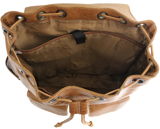 Quality Full Grain Leather Back Pack. Colours: Honey, Hunter or Brown. Style No: MR504102.