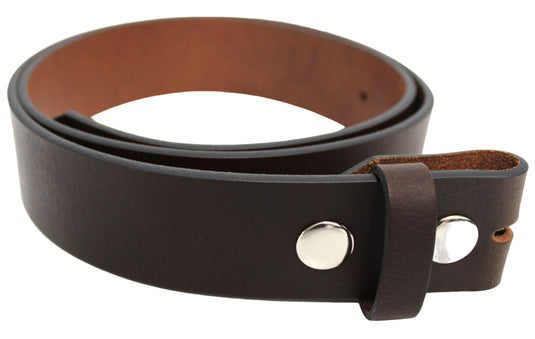 Leather Belt Strap with Press Studs for Pin Buckle. Width: 38mm. Black or Brown.