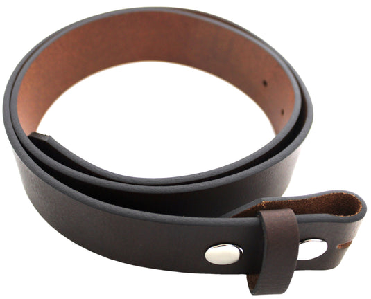 Leather Belt Strap with Press Studs for Pin Buckle. Width: 38mm. Black or Brown.