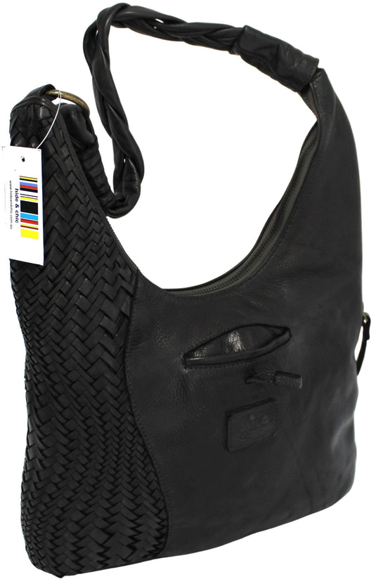 Quality Full Grain Leather Shoulder Bag. Colour: Black. Style No:1815.