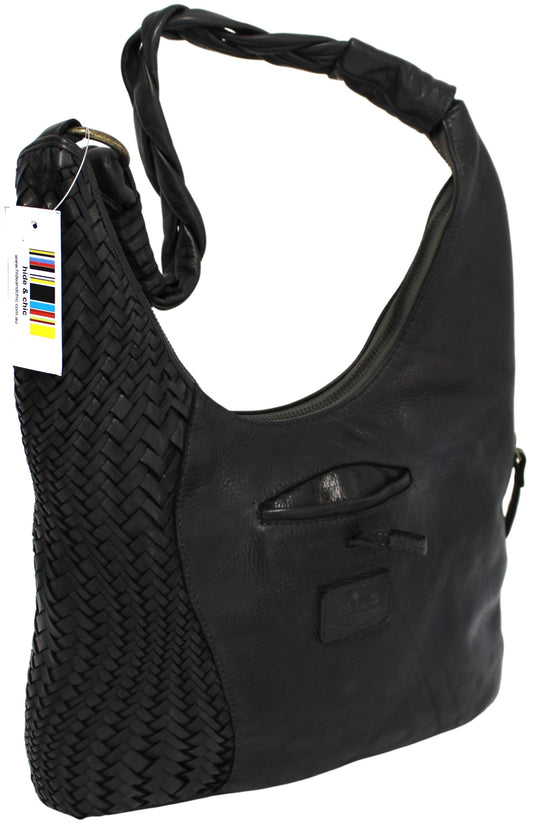 Quality Full Grain Leather Shoulder Bag. Colour: Black. Style No:1815.