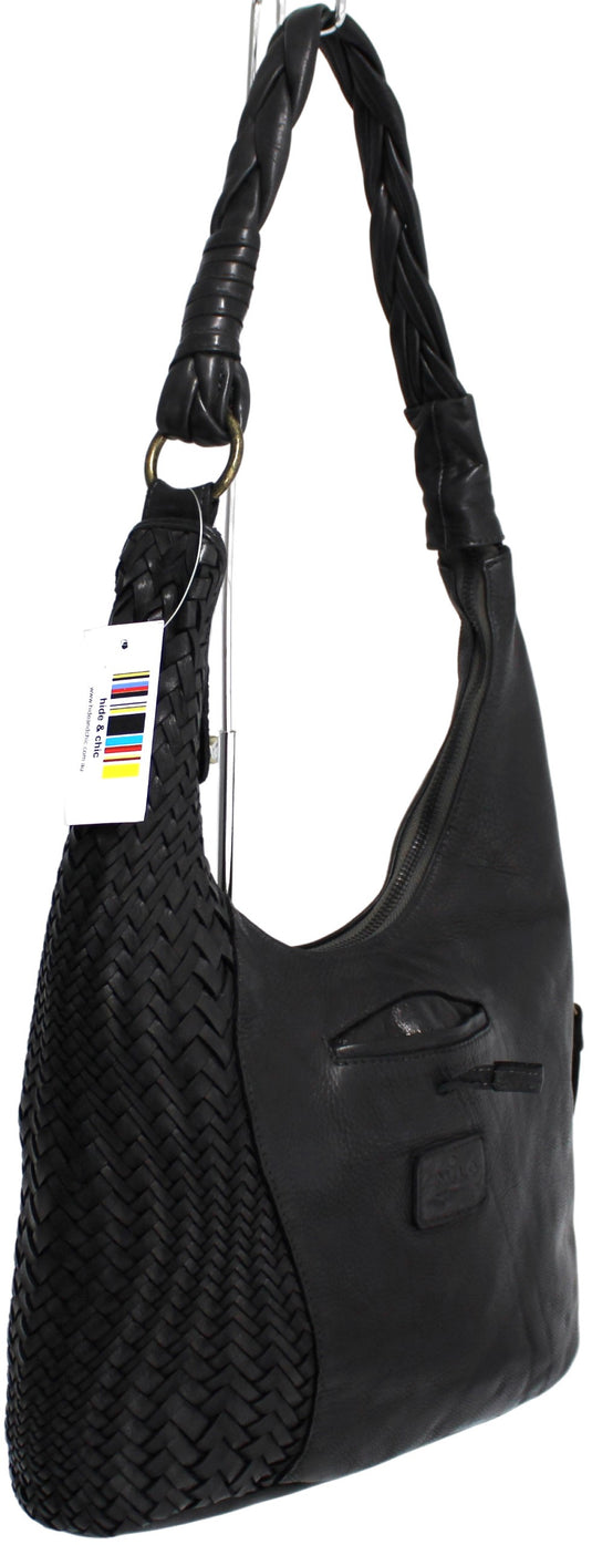 Quality Full Grain Leather Shoulder Bag. Colour: Black. Style No:1815.