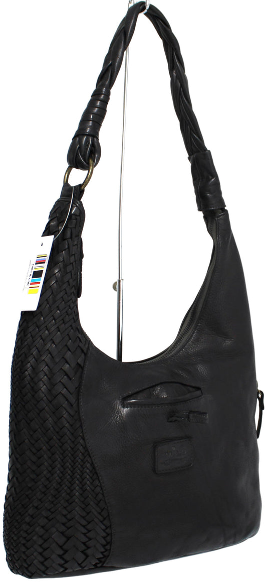 Quality Full Grain Leather Shoulder Bag. Colour: Black. Style No:1815.